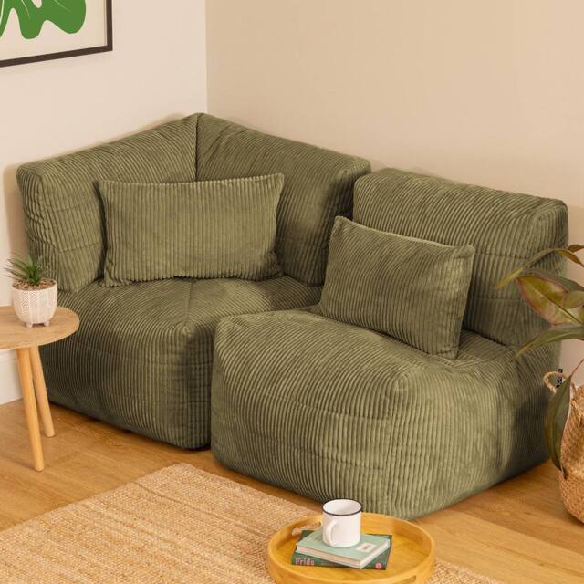 icon 2pcs Noa Bean Bag, 1x Corner, 1x Recliner, Jumbo Cord in Green - image 1