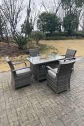 Fimous PE Rattan Gas Fire Pit Oblong Table Gas Heater Dining Table & Chair Set 4 Seater in Dark Grey - thumbnail 2