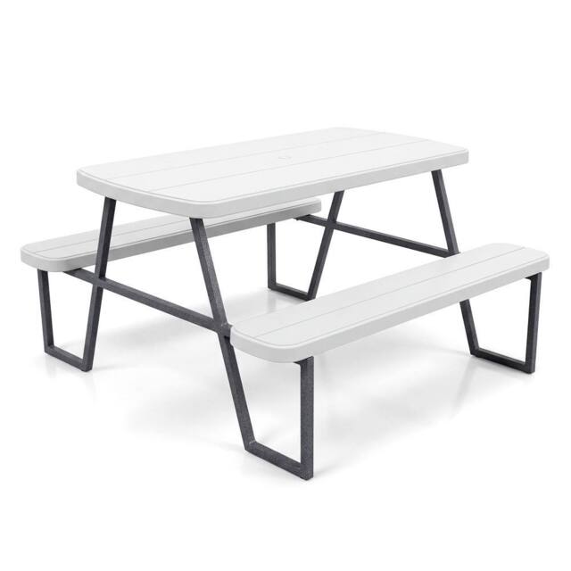 CASART Kids Picnic Table w/Benches Camping Table & Chairs w/ Umbrella Hole in White - image 1