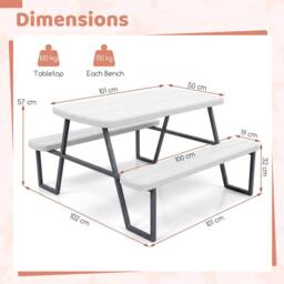 CASART Kids Picnic Table w/Benches Camping Table & Chairs w/ Umbrella Hole in White - thumbnail 2