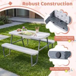 CASART Kids Picnic Table w/Benches Camping Table & Chairs w/ Umbrella Hole in White - thumbnail 4
