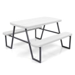 CASART Kids Picnic Table w/Benches Camping Table & Chairs w/ Umbrella Hole in White