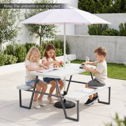 CASART Kids Picnic Table w/Benches Camping Table & Chairs w/ Umbrella Hole in White - thumbnail 6