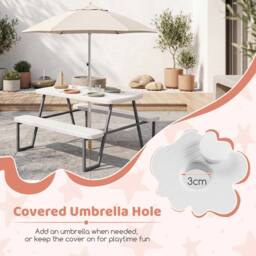 CASART Kids Picnic Table w/Benches Camping Table & Chairs w/ Umbrella Hole in White - thumbnail 5