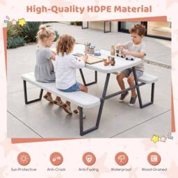 CASART Kids Picnic Table w/Benches Camping Table & Chairs w/ Umbrella Hole in White - thumbnail 7