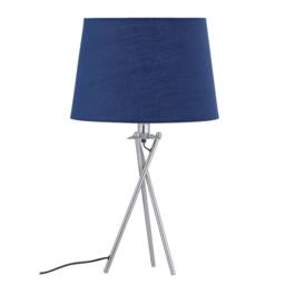 First Choice Lighting Tripod Table Lamp with Navy Cotton Fabric Shade in Silver