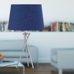 First Choice Lighting Tripod Table Lamp with Navy Cotton Fabric Shade in Silver - thumbnail 6