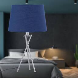 First Choice Lighting Tripod Table Lamp with Navy Cotton Fabric Shade in Silver - thumbnail 5