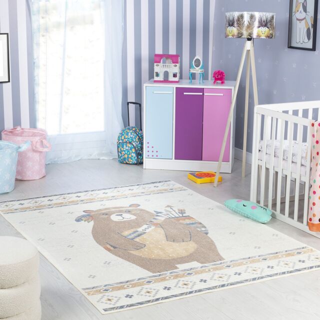 Livabliss Lilian - Kids Beige Brown Blue Orange Washable Rug for Children's Rooms - Size: 80 cm x 150 cm - image 1