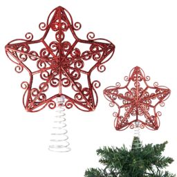 Shatchi Christmas Glitter Star Tree Topper - Sparkling Star Decoration for Xmas Tree in Red