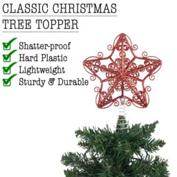 Shatchi Christmas Glitter Star Tree Topper - Sparkling Star Decoration for Xmas Tree in Red - thumbnail 3
