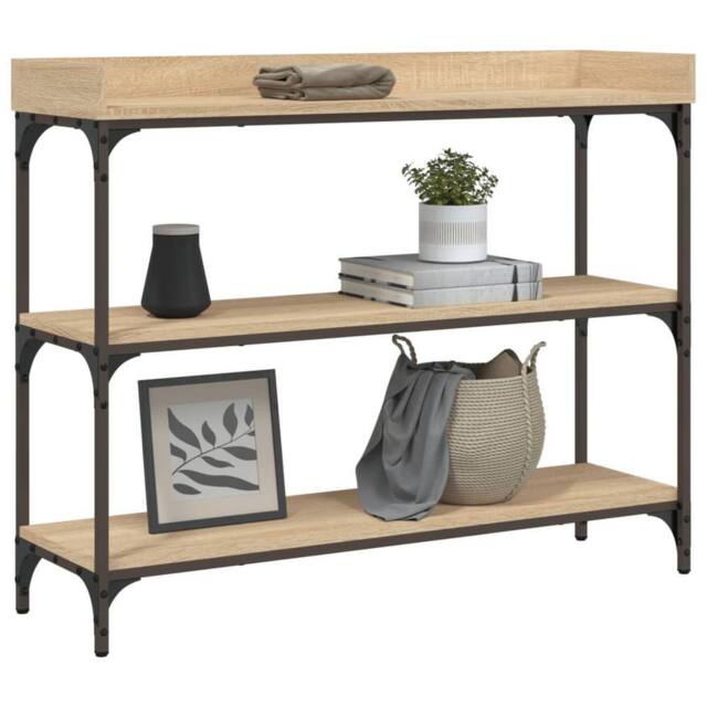 Berkfield Home Decorative Console Table with Shelves Sonoma Oak 100x30x80 cm in Light Oak - Size: 100 x 30 x 80 cm - image 1