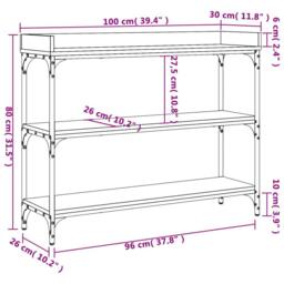 Berkfield Home Decorative Console Table with Shelves Sonoma Oak 100x30x80 cm in Light Oak - Size: 100 x 30 x 80 cm - thumbnail 9