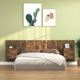 Berkfield Home Classic Bed Headboard with Cabinets Smoked Oak Engineered Wood in Brown - thumbnail 2