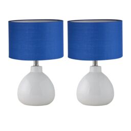 First Choice Lighting Set of 2 Tuscan - White Ceramic Lamps with Navy Blue Shade - thumbnail 1