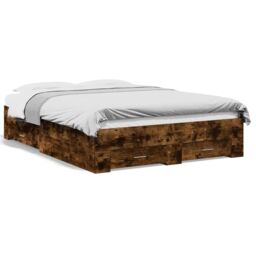 Berkfield Home Bed Frame with Drawers without Mattress Smoked Oak 140x190 cm in Brown - thumbnail 2