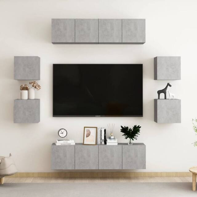 Berkfield Home 8 Piece TV Cabinet Set Concrete Grey Engineered Wood - image 1