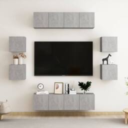 Berkfield Home 8 Piece TV Cabinet Set Concrete Grey Engineered Wood - thumbnail 1