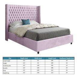 Casani Volta Straight Winged Upholstered Soft Velvet Bed Frame in Pink - Size: King - thumbnail 4
