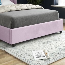 Casani Volta Straight Winged Upholstered Soft Velvet Bed Frame in Pink - Size: King - thumbnail 3