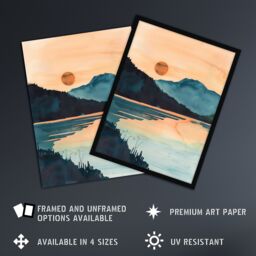 Artery8 Sun Rising Over Loch Shiel Lakeside Mountains Framed Art Print in Dark Blue - Size: A4 - thumbnail 2