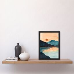 Artery8 Sun Rising Over Loch Shiel Lakeside Mountains Framed Art Print in Dark Blue - Size: A4 - thumbnail 4