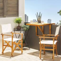 Wyld and Coco Folding Director's Chairs Set 2 Acacia Wood Neutral Fabric Sling in White - thumbnail 1