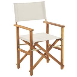 Wyld and Coco Folding Director's Chairs Set 2 Acacia Wood Neutral Fabric Sling in White - thumbnail 4