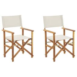 Wyld and Coco Folding Director's Chairs Set 2 Acacia Wood Neutral Fabric Sling in White - thumbnail 2