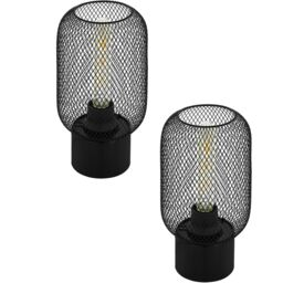Loops 2 PACK Table Lamp Desk Light Black Steel Round Wire Mesh Shade 1x 60W E27