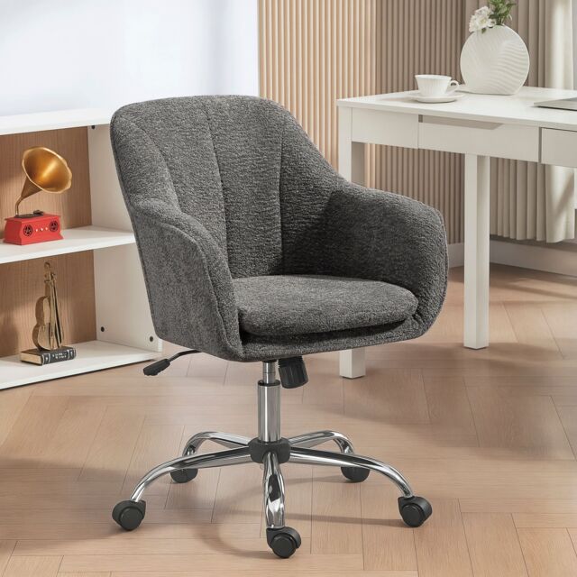 HOMCOM Modern Snow Flannel Office Desk Chair for Bedroom, Living Room in Grey - image 1