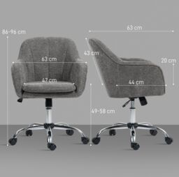 HOMCOM Modern Snow Flannel Office Desk Chair for Bedroom, Living Room in Grey - thumbnail 3