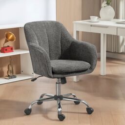 HOMCOM Modern Snow Flannel Office Desk Chair for Bedroom, Living Room in Grey