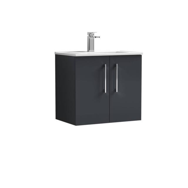Balterley Bathroom 2 Soft Close Door, Wall Hung Vanity Unit Basin, Black, 440mm in Grey - image 1