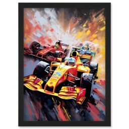 Artery8 Grand Prix Championship Cars Racing on Track Artwork Framed Wall Art Print A4 in Black - thumbnail 1