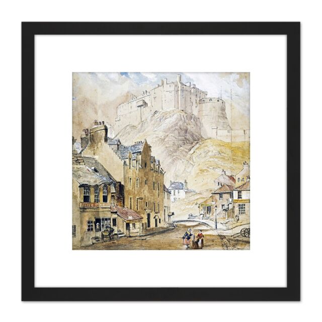 Artery8 Mcculloch Edinburgh Castle Foot Vennel Painting 8X8 Inch Square Wooden Framed Wall Art Print Picture with Mount in Black - image 1