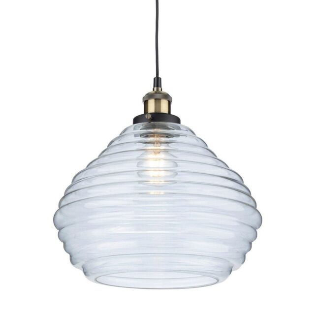 Netlighting Orla Dome Pendant Light Antique Brass with Clear Glass in Gold