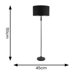 ValueLights Maggie Black Candlestick Floor Lamp with Black with Chrome Inner Lamp Shade - thumbnail 4