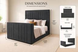 Stratus Interiors Modern Lined TV Panel Bed with Integrated TV Lift - Non Storage in Grey - Size: Double - thumbnail 3