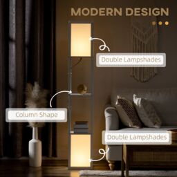HOMCOM Shelf Floor Lamp with Dual Light, for Living Room, Bedroom in White - thumbnail 4