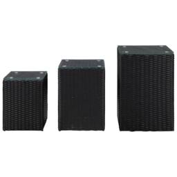 Berkfield Home Side Tables 3 pcs with Glass Top Black Poly Rattan - thumbnail 3