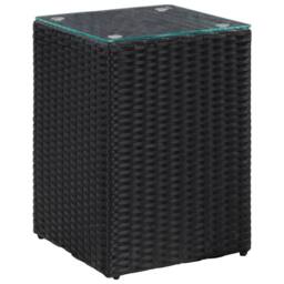 Berkfield Home Side Tables 3 pcs with Glass Top Black Poly Rattan
