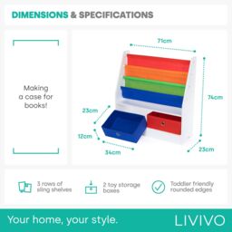 LIVIVO Children Bookcase Storage Rainbow Kids Sling Bookshelf with Toy Storage Boxes Nursery Bedroom - thumbnail 6