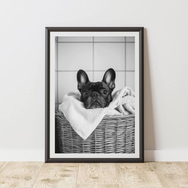 60 SECOND MAKEOVER French Bulldog In Laundry Basket Print Wall Art - Size: A3 - image 1
