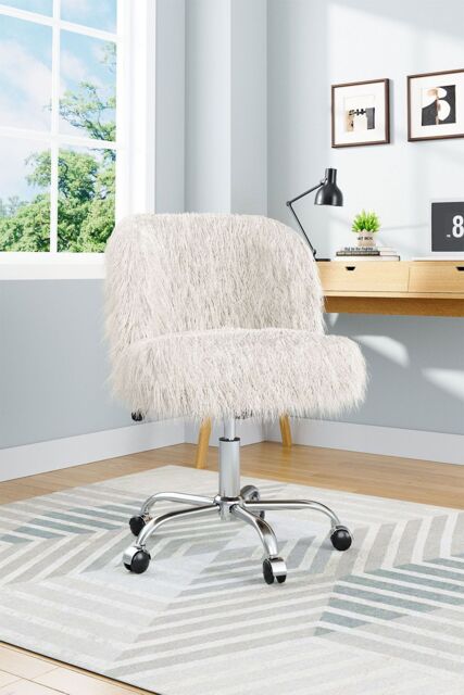 H&O Direct Comfy Fluffy Faux Fur Office Chair No Arms in White - image 1
