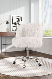 H&O Direct Comfy Fluffy Faux Fur Office Chair No Arms in White - thumbnail 2