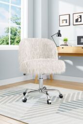 H&O Direct Comfy Fluffy Faux Fur Office Chair No Arms in White - thumbnail 1