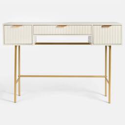 OHS Ribbed Dressing Table Vanity Makeup Desk with 3 Drawers in Cream - thumbnail 4