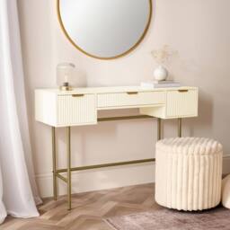 OHS Ribbed Dressing Table Vanity Makeup Desk with 3 Drawers in Cream - thumbnail 2