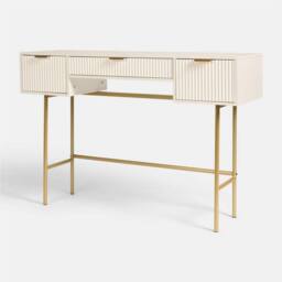 OHS Ribbed Dressing Table Vanity Makeup Desk with 3 Drawers in Cream - thumbnail 5